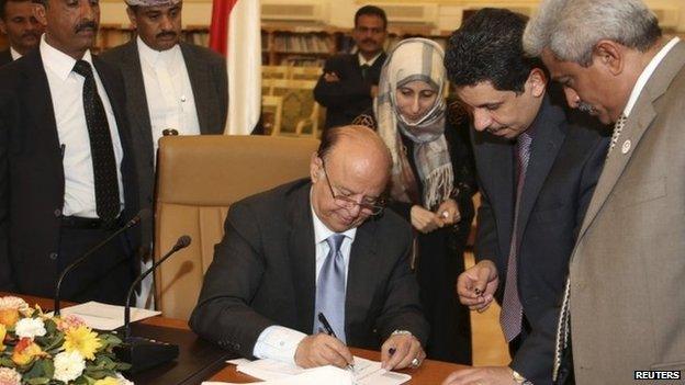 President Abdrabbuh Mansour Hadi gives approval to plans for Yemen to become a federation of six regions (10 February 2014)