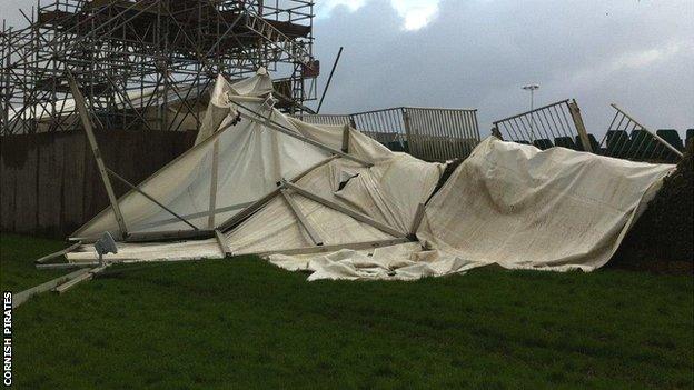 Damage to the stand at Mennaye Field