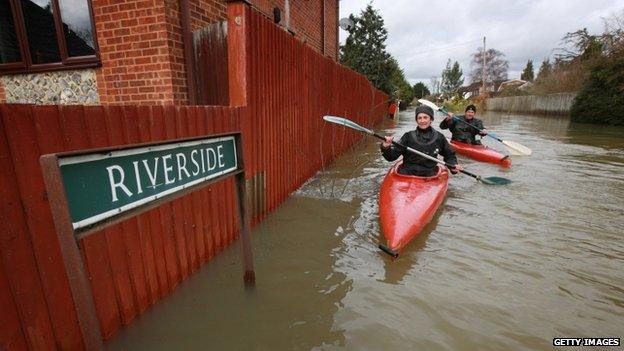 Residents in flooded Wraysbury, Berkshire