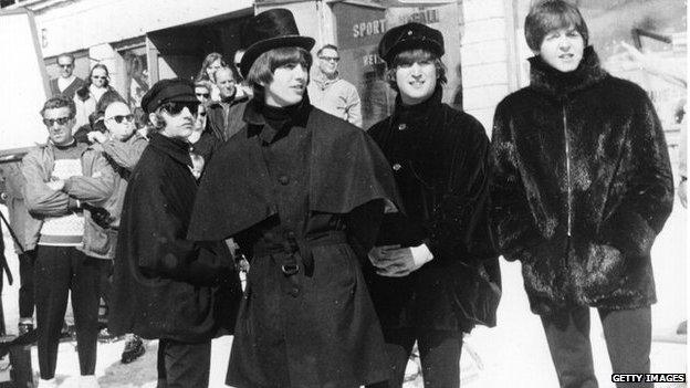 The Beatles filming Help!