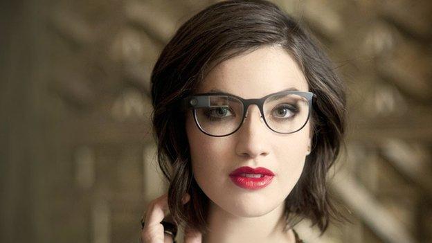 Model wearing Google Glass Titanium