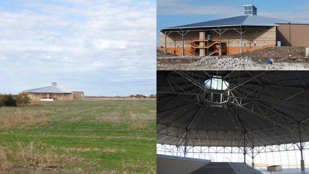 A church being built on a field in Texas