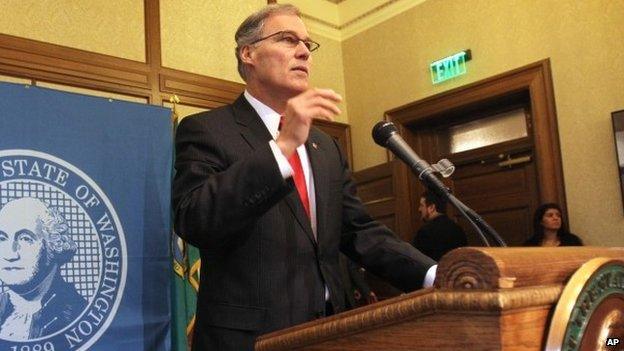 Governor Jay Inslee announces he is suspending the use of the death penalty in Washington state during a news conference in Olympia, Washington 11 February 2014