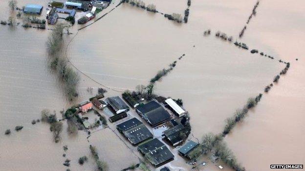 Flood water continues to cover farmland close to James Winslade"s West Yeo Farm and Newhouse Farm in Moorland on the Somerset Levels