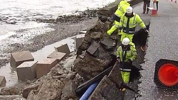 Part of the road between Warrenpoint and Rostrevor in County Down has collapsed