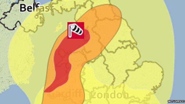 Picture of a red weather warning