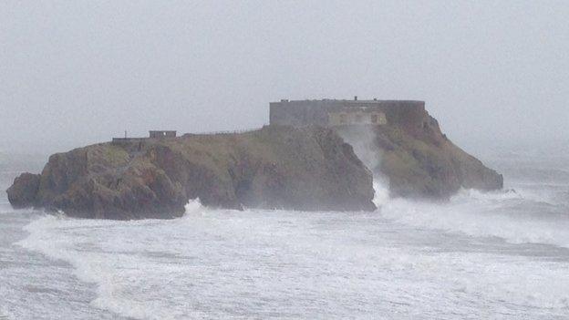 St Catherine's Island in Tenby battered by storm