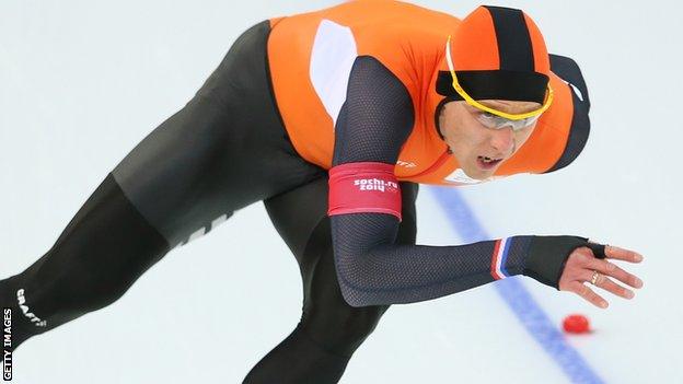 Stefan Groothuis of the Netherlands competes during the Men"s 1000m Speed Skating event during day 5 of the Sochi 2014 Winter Olympics