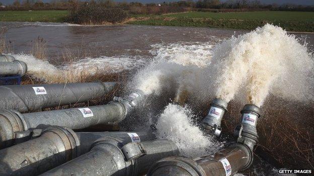 Flood water is pumped into the river near Fordgate