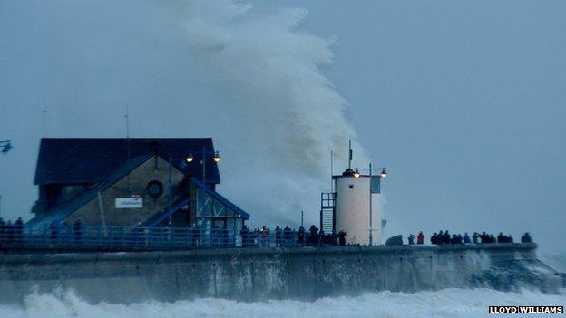 Porthcawl's lighthouse took another battering from strong waves