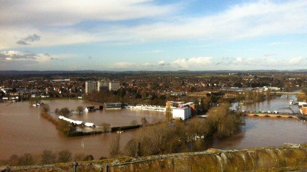 The BBC's Sian Lloyd sent this photo from the top of Worcester Cathedral