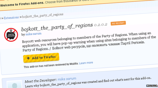 Screen grab of the Mozilla add-ons page