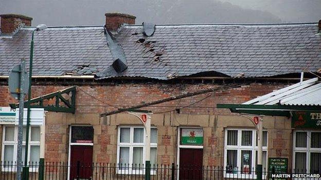 The roof at Porthmadog station was damaged by the strong winds