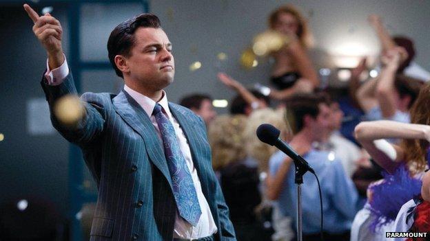 Leonardo DiCaprio as Jordan Belfort in The Wolf of Wall Street