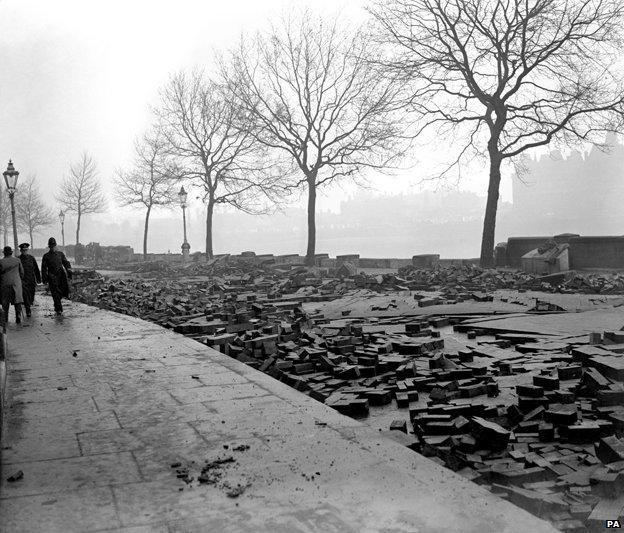 Pavement damage after flood, Westminster