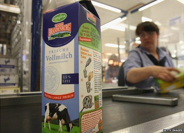 Milk carton in Berlin supermarket - file pic