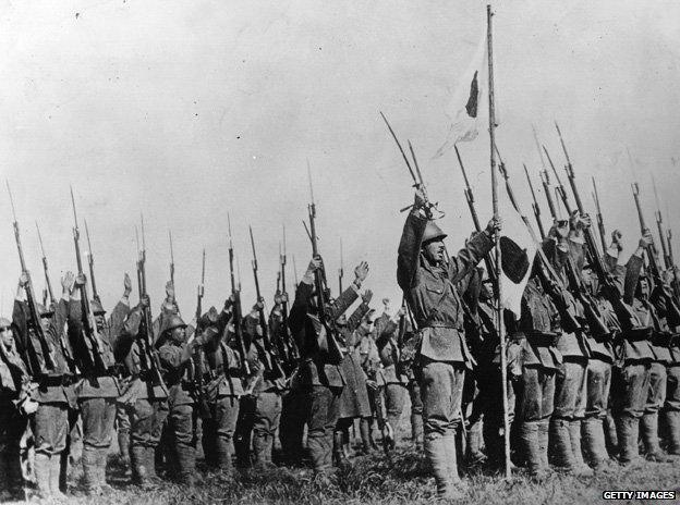 Japanese soldiers celebrating in 1941