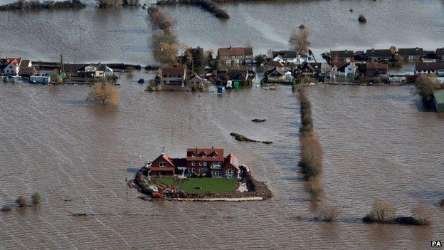 A house in the flooded village of Moorland in Somerset