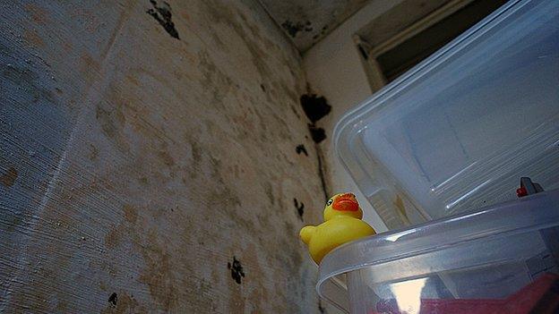 Mould and damp on the walls in her home