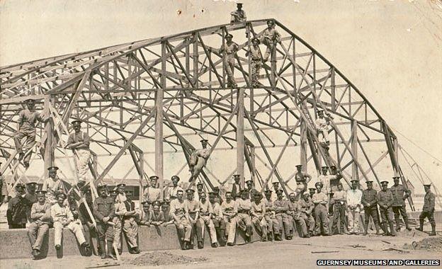 Hangar for French seaplane base being built in the Model Yacht Pond on Castle Emplacement, Guernsey