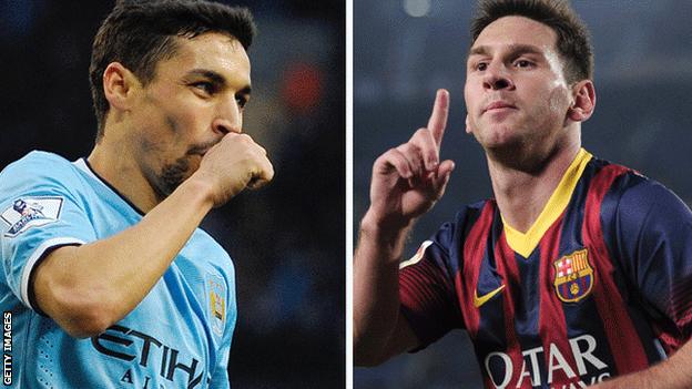 Jesus Navas and Lionel Messi