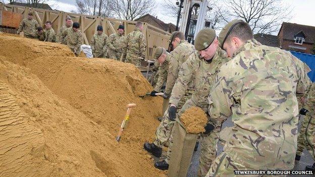 Troops helping fill sandbags in Tewkesbury