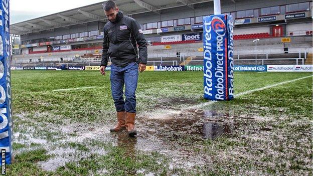 Referee Leighton Hodges carried out a pitch inspection