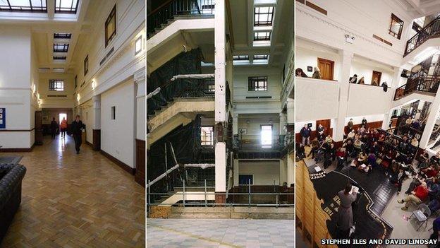 Pictures of the centre's atrium - before, during and after renovation - courtesy of The Tetley