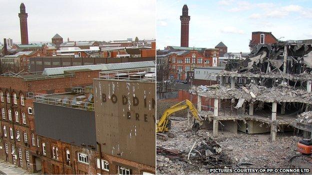 Boddington's Brewery before and after being demolished