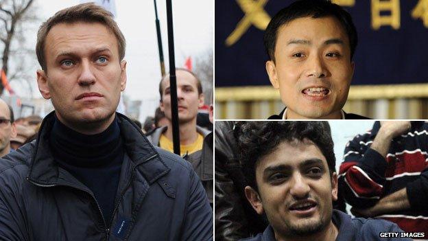 Russia's Aleksei Navalny, China's Michael Anti and Wael Ghonim, who has helped Egyptian protestors