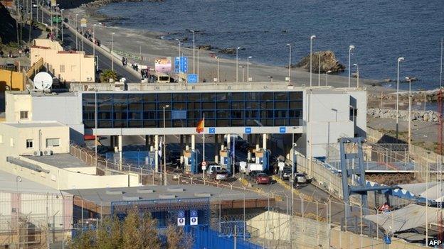 Border crossing between Morocco and Spain's Ceuta enclave (6 February 2014)