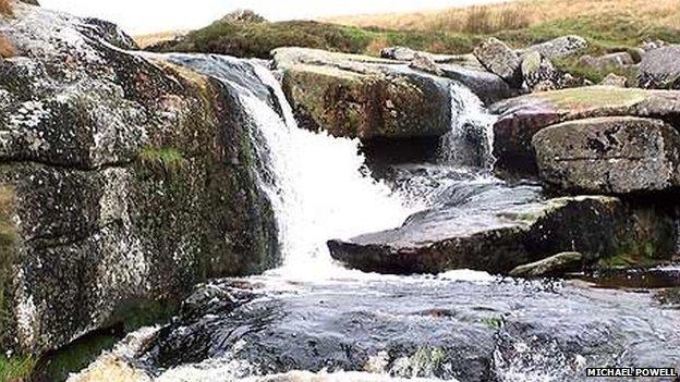 Fast flowing river on Dartmoor near Postbridge