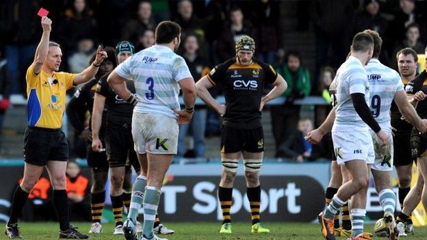 London Irish's Tomas O'Leary is sent off for stamping