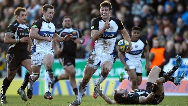 Ollie Devoto scorches through to score Bath's first try