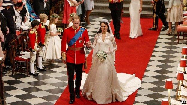 Duke and Duchess of Cambridge in Westminster Abbey on their wedding day