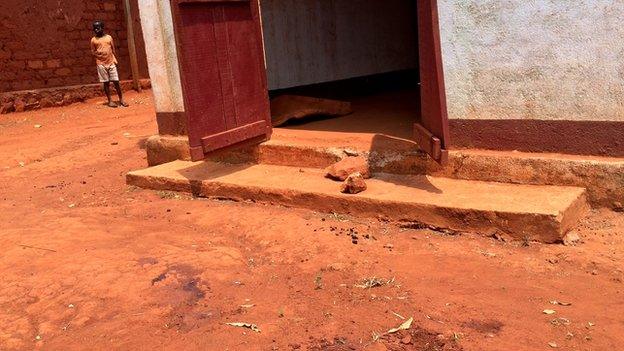 Blood stains in front of the mosque door