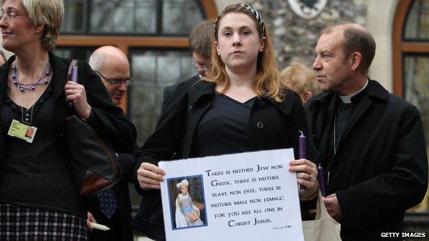 Margaret Housden holding a vigil outside the synod after the November 2012 vote