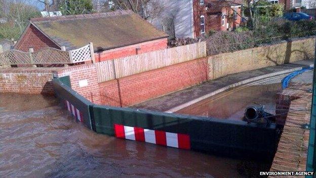 Flood defences village of Upton-upon-Severn in Worcestershire.