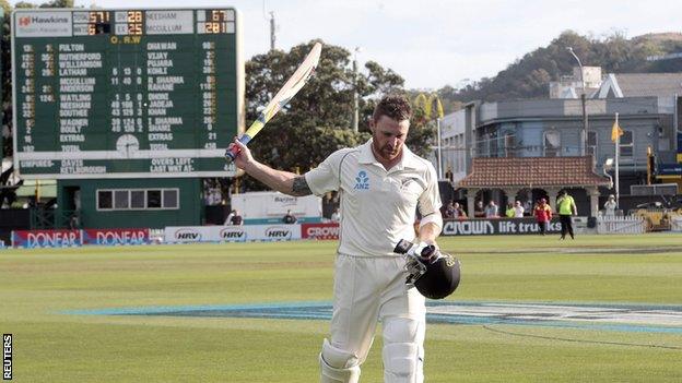 Brendon McCullum walks off at the end of day four