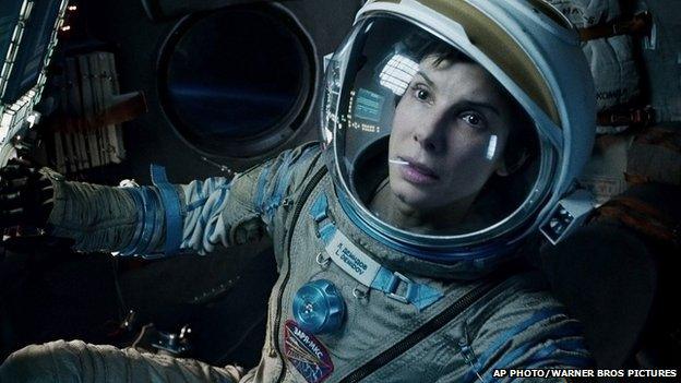 Sandra Bullock in a scene from Gravity