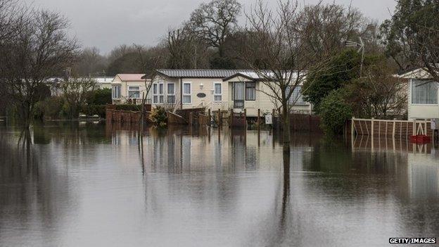 Flooded caravan park in Hurley, Berkshire