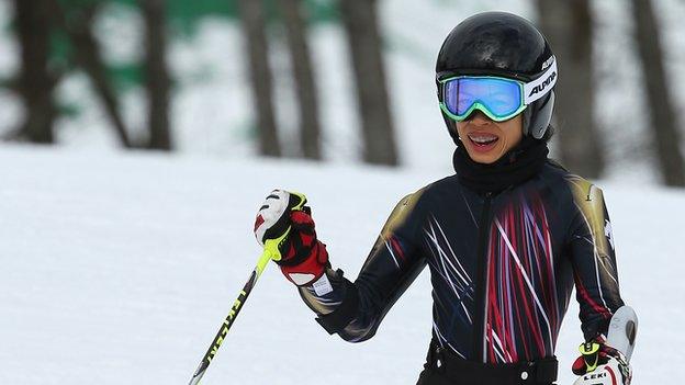 SOCHI, RUSSIA - FEBRUARY 10: Vanessa Mae of Thailand attends the Alpine Skiing Women's Super Combined Downhill on day 3 of the Sochi 2014 Winter Olympics at Rosa Khutor Alpine Center on February.