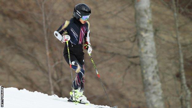 Vanessa Mae of Thailand attends the Alpine Skiing Women's Super Combined Downhill on day 3 of the Sochi 2014 Winter Olympics at Rosa Khutor Alpine Center on February