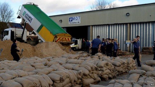 Sandbags being filled