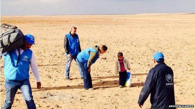 UNHCR staff find 4-year-old Marwan in the desert on the Syrian side of the border