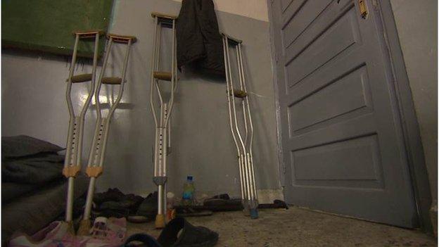 Crutches in room at detention centre