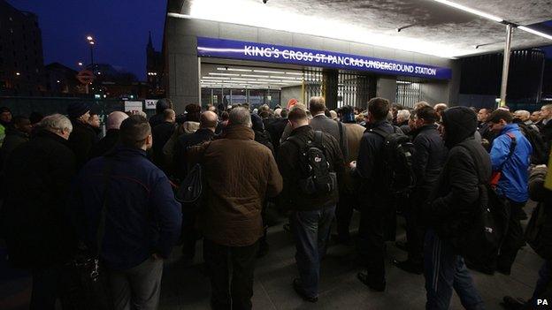 Commuters at King's Cross during the strike