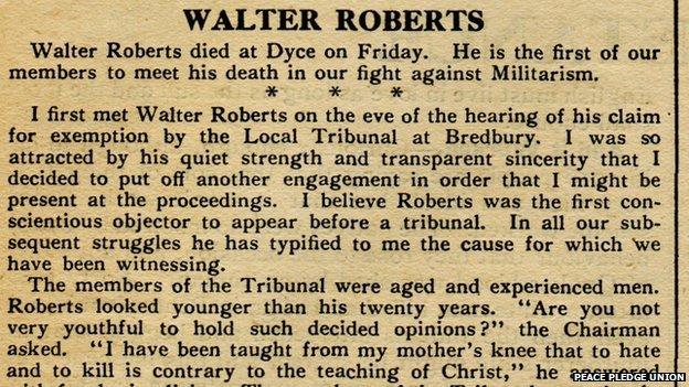 Walter Roberts's obituary in the Tribunal newspaper