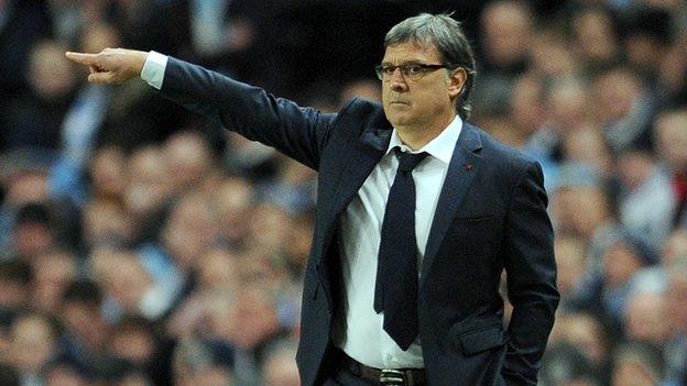 Barcelona head coach Gerardo Martino during the 2-0 win at Manchester City