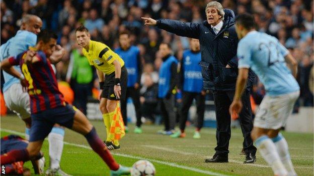 Manchester City manager Manuel Pellegrini was angered by the referee's performance during his side's 2-0 loss to Barcelona